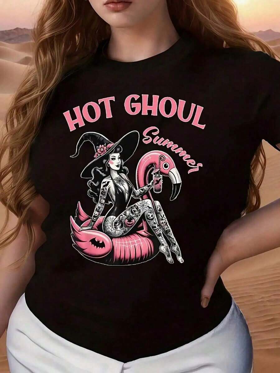 Women's T-Shirts Womens Gothic Witch Hot Ghouls Summer Graphic T Shirt Sho (2) Casual Blouses For Women - 黑色 - 查看 1