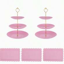 1/5pcs Plastic Cake Stand Dessert Plate Set, 2-Tier/3-Tier Dessert Display Rack, Round Multi-Layer Tray Suitable For Birthday, Wedding, Party - Multicolor - View 6