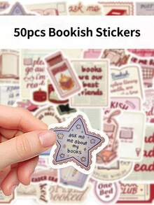 50pcs Bookish Stickers Creative Cartoon Stickers DIY Guitar Luggage Refrigerator Water Cup Planner Supplies Decorative Laptop Personalization Stickers - Multicolor - View 6
