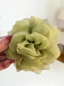 1pc Women's Sweet Elegant Mesh Flower Hair Claw Clip, Suitable For Daily Wear And Vacation - Green - View 3