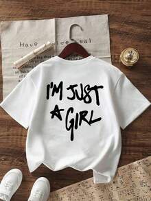 Short-Sleeved T-Shirt With Round Neck And Fun Print For Teenage Girls, Summer Top - Putih - View 3