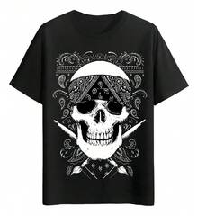Skull T-Shirts With Printed Bandana - 黑色 - 查看 6