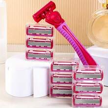 Manual Women Body Bikini Hair Removal Shaving 6-Layer Stainless Steel Blade Replaceable Pink Safety Razor Blades - Red - View 12