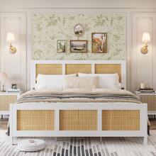 Cama moderna de ratán para dormitorio – Estructura resistente – Diseño elegante y cómodo – Ideal para habitaciones contemporáneas - Blanco - Ver 1