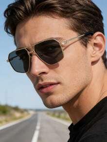 1 paire de lunettes de mode à monture pilote pour hommes, monture en métal pour les vacances & l'extérieur, mode rétro décontractée pour la plage - Multicolore - Voir 8