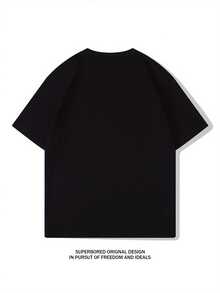 Camiseta de cuello redondo con estampado creativo y divertido, moda de verano pura y a la moda, top de estilo casual para uso diario con mangas cortas - Negro - Ver 2