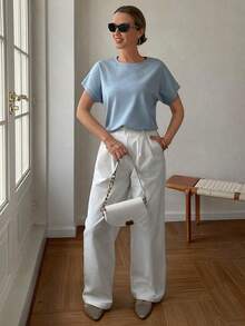 Blusa de punto con mangas de murciélago y adornos de strass para mujeres de mediana edad y mayores - Azul - Ver 5