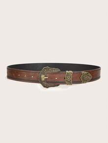 1pc Retro American Style Brown Wooden Grain Cowgirl Belt, Suitable For Jeans, Casual Pants, Daily Wear, Fashion Style, Outdoor Activities, Western Parties, Valentine's Day, Halloween, Music Festivals, Women, Mother, Gift, Birthday, Vintage, Travel, All Season, Vacation - Antique Bronze Ingot-shaped Wood Grain - View 4