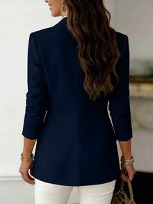 Women's Regular Fit Pink Blazer Jacket, Collared Long Sleeve Design, Lightweight For Work Or Casual Wear - Royal Blue - View 3