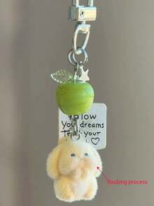 1pc Women's Flocked Cartoon Droopy Ear Rabbit Keychain, Green Apple Star Pendant Accessory, Cute Rabbit Earphone/Bag Keychain Gifts For Mother, Father, Graduation, And Teacher - Multicolor - View 4