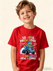 Goodbye Daycare, Here I Go To Kindergarten! Boy's T-Shirt - 紅色 - 查看 7