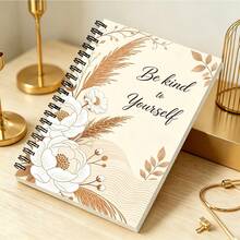 1pc A5 Notebook, Watercolor Reeds & Floral Soft Cover With Inspirational Quotes, Spiral Bound Journal, Suitable For Back To School, Daily Notes, And Reflections - A5 - View 3