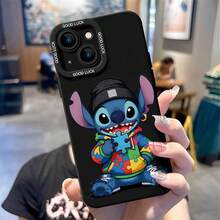 Disney Lilo & Stitch Stitch Phone Case - Street‑Style Stitch In Puzzle‑Pattern Hoodie With Beanie And Earring Protective Case, White Background, Compatible With IPhone 17, 16, 15, 14, 13, 12, 11 Pro Series And Galaxy S22, S23, S24, S25 Models, Ideal For Birthdays, Holidays, Anniversaries, Graduation Gifts, Or Any Special Occasion To Surprise Family, Friends, Classmates, And Loved Ones. - màu đen - Xem 2