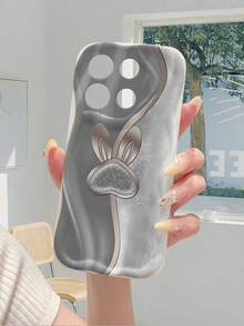 1pc Fashion TPU Material Rabbit Ear Pattern White Cream Ripple Thick Anti-Fall Precise Hole Lens Protection Phone Case, Suitable For Anti-Fall Anti-Shock Lens Full Coverage Protection, High Fashion, Suitable For Both Men And Women, Ideal Choice For Fashion Enthusiasts, Minimalist And Stylish Phone Case Compatible With Iphone/ Galaxy/Transsion - White - View 2