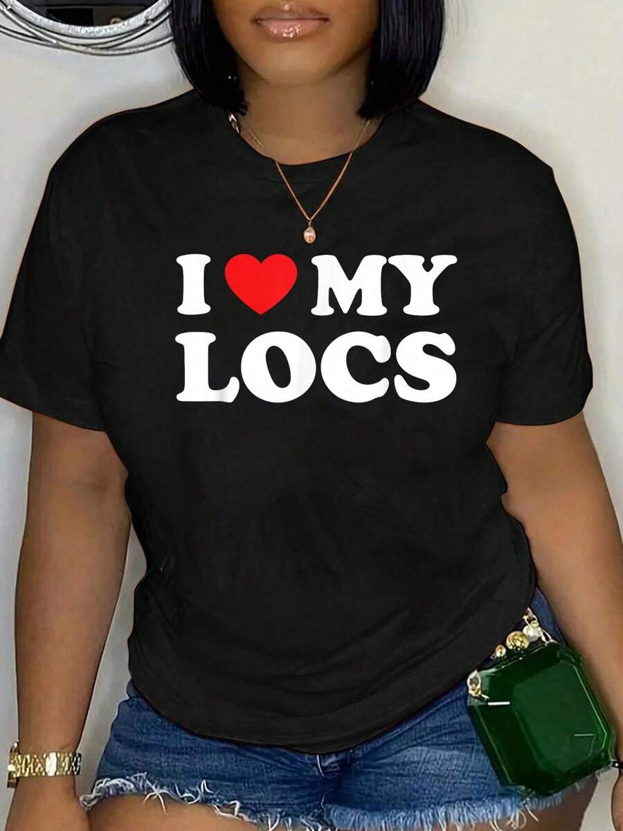 100% Cotton I Love My Locs Natural Hair T-Shirt Unisex Classic Comfort Tee Tops Oversized Crew Neck T Shirts - 黑色5 - 查看 1