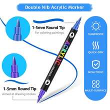 Bút vẽ sơn acrylic, bút vẽ sơn acrylic hai màu, màu sáng, lớp phủ liên tục thoải mái, giấy chống nước, dùng để vẽ đá, gốm sứ, đá, gỗ, vải canvas, đá, vật dụng nghệ thuật DIY, bút vẽ móng tay, bút vẽ salon gia đình, dễ làm sạch - Bộ - Xem 5