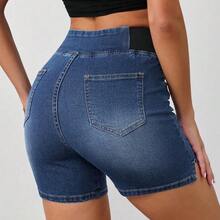 YijiaNvz  Tall Shorts vaqueros para mujer, shorts casuales elásticos y ajustados, shorts vaqueros azules para mujer, shorts vaqueros para mujer, shorts de verano para mujer, shorts vaqueros, shorts para mujer - Lavado ligero - Ver 3