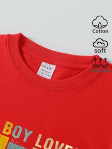 Boys' T-Shirt "This Boy Loves Monster Trucks" 100% Cotton, Soft And Comfortable For Everyday Wear, Suitable For Home, Outdoors And Sports Activities, Comfortable And Breathable - 軍綠色 - 查看 4