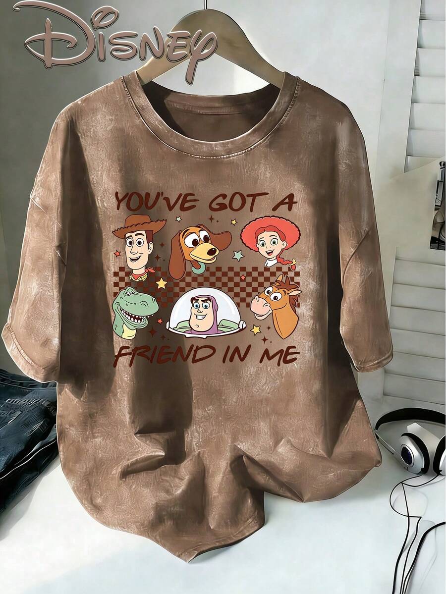 Disney, Toy Story Full-Time Classic Character Printing Design Sense, Large Childlike Healing T-Shirt, Old 100% Cotton T-Shirt, Retro Street Style, Retro Lovers In Spring And Summer Of 2026, Lovers' Dating Anniversary, Disney Travel Girlfriends Energetic Atmosphere Jacket, Unisex, Excellent Gift, Washed Old T-Shirt. - Màu Khaki - Xem 1