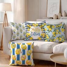 4pcs Refreshing Lemon Pattern Pillow Covers Without Inserts, Single-Sided Printed Cushion Covers, Suitable For Living Room, Bedroom, Home Decor, All Seasons - Multicolor - View 2