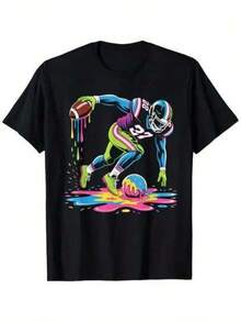 There Is Only One Short-Sleeved T-Shirt Available. T-Shirt With Football And Ice Cream Drop Design, Gifts For Boys And Girls, Outfits For Teenagers YYQ - 黑色 - View 6