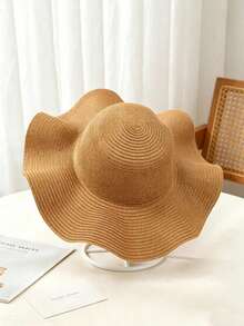 1 pièce Chapeau de soleil à large bord ample et aéré pour l'été, chapeau de plage avec protection UV, style décontracté coréen - multicolore - Voir 6