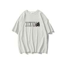Camiseta casual de manga corta estilo americano 2026 para hombre y mujer, ropa de calle de moda primavera/verano, corte holgado. - Negro - Ver 10