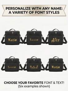 1pc Personalized Insulated Lunch Bag With Custom Name Text, Leakproof Thermal Tote Bag With Adjustable Shoulder Strap For Men Women Office Work, Picnic, Outdoor Travel Cooler Bag, Corporate Employee Gift Appreciation - Black - View 5