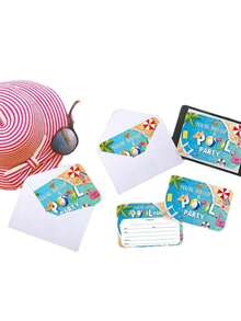 24pcs/1pc Pool Party Invitation Cards - Summer Pool Theme Design Invitation Cards, Perfect For Inviting Guests To Holiday Gatherings And Special Occasions, Suitable For Birthday Parties, Beach Vacation Parties, Hawaiian Theme Parties, Theme Parties And More. - One Size Fits All - View 7