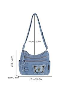 Casual Chic Soft Jeans Multi-Layer Crossbody Bag With Multiple Pockets, Versatile Commuter Large Capacity Women's Shoulder Bag, Great For Commuting - Blue - View 12