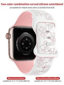 1條女款雕花矽膠錶帶，適用於Apple Watch 41mm 40mm 44mm 45mm 42mm 38mm 49mm 46mm，可愛小女孩字母圖案，柔軟休閒運動錶帶，適用於Apple Watch Series SE 11 10 9 8 7 6 5 4 3 2 1 Ultra，時尚雕花工藝智慧錶帶 - 白色錶帶配粉紅色字母 - 查看 6