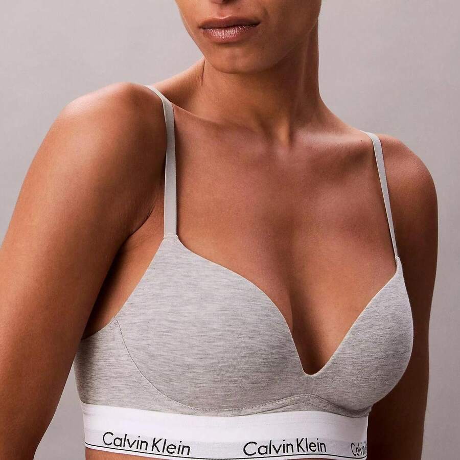 Calvin Klein Icon Cotton Modal Plunge Bra QF8502 Underwear Women Bras + Bralettes Underwear Sleepwear - Grey Heather - 查看 1