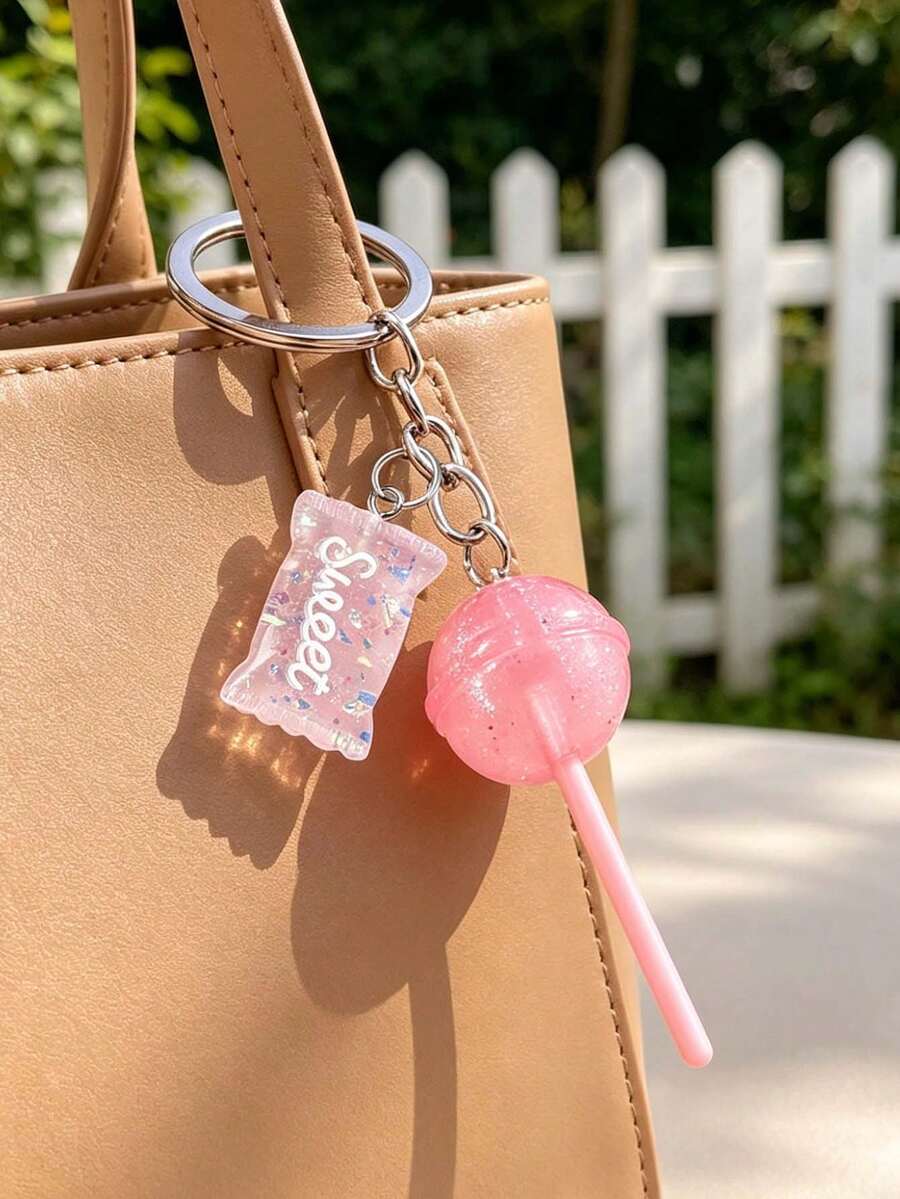 Cute Glitter Lollipop Candy Keychain, Realistic Candy Bag Charm, Transparent Glow-In-The-Dark Acrylic Lollipop, Mini Fashion Purse Accessory,Daily Bag & Car Key Decoration,Unique Birthday Gifts, Holiday Gifts, Party Gifts, Vacation Gifts, Wedding Gifts, Back-To-School Gifts - Multicolor - View 1