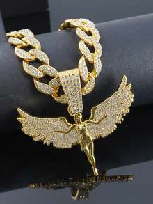 1pc Hiphop Goddess Angel Pendant Necklace, Zinc Alloy Gold-Tone Jewelry, Suitable For Men, Party/Music Festival Gift, Versatile Wear All Year Round, Party Accessory, Accessory, Luxurious Glossy Texture - Goddess Angel Pendant Necklace - View 10