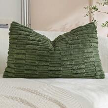 1/2pcs Moss Green Corduroy Checkerboard & Striped Pattern Bohemian Decorative Cushion Cover, Sofa Pillow, Decorative Pillow Cover, Office, Living Room - Green - View 17