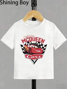 Disney Lightning McQueen Cars Theme Cartoon Print, Casual And Simple Short Sleeved T-Shirt, Suitable For Wearing In Spring And Summer Seasons, Suitable For Both Boys And Girls. Festival Gift - White - View 2