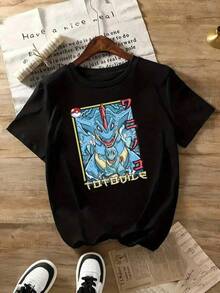 Camiseta vintage de anime para adultos y niños, camiseta inspirada en anime japonés, camisetas Y2k para niños, ropa de verano, camisetas gráficas para adolescentes, camisetas gráficas para mujeres, camiseta de anime para mujeres, camiseta de  Charizard y Dragonite, camiseta unisex negra de manga corta con estampado gráfico para hombres y mujeres, ropa casual para fans del anime, camiseta de manga corta de anime para damas, conjunto familiar a juego, diseño personalizado para la familia, camiseta de algodón puro de 180g para padres e hijos, diseño de patrón lindo. |   Suave y Amigable con la Piel |   Perfecto para fotos familiares - Negro - Ver 7