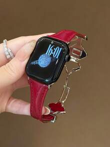 Compatible With Apple Watch Magnetic Premium Creative Letter Personalized Faux Leather Strap, Size 38/40/41/42/44/45/46/49mm, Suitable For Ultra/SE 2/SE1/Series 11/10/9/8/7/6/5/4/3/2/1 - Patent Leather Red and Silver - View 3