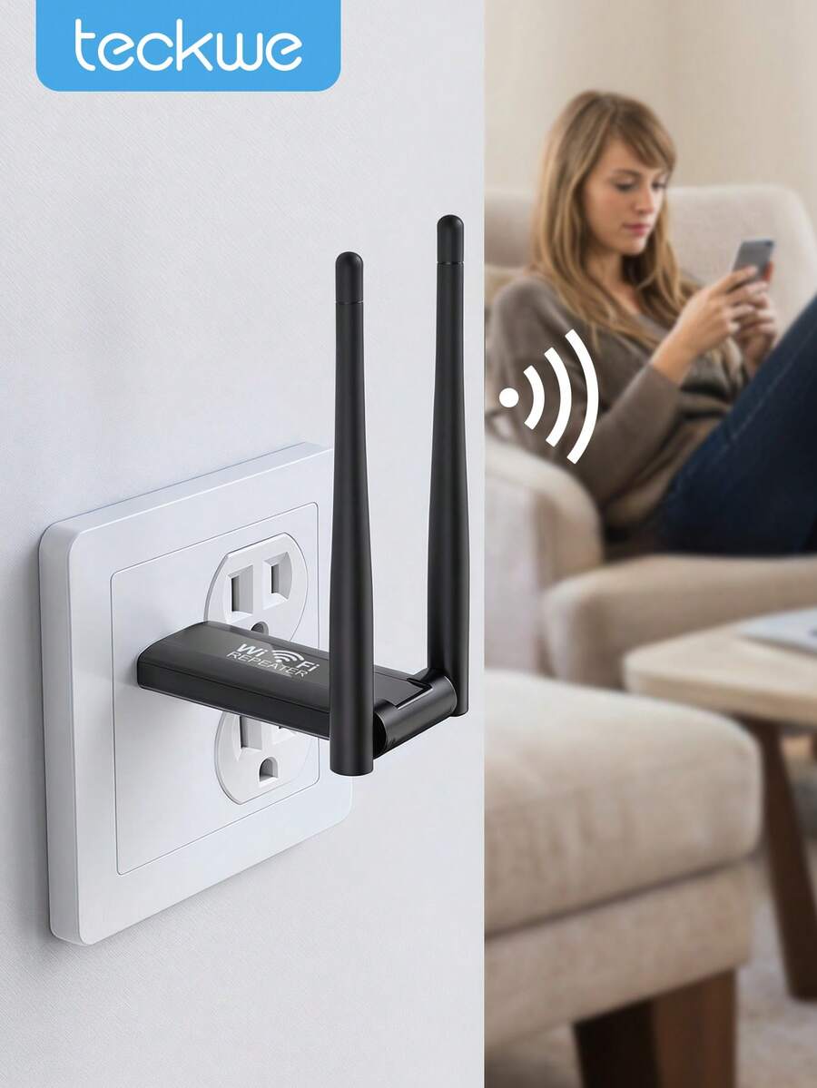 Teckwe WiFi信号中继器无线路由器 - 黑色 - 查看 1