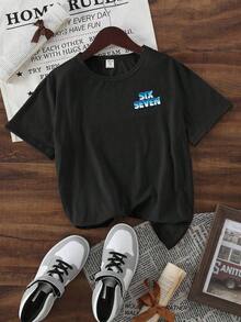 GraphicGems Boys' Basic Short Sleeve T-Shirt, Casual, Elegant, Creative, Personalized, Refreshing, Chic, Minimalist, Cool Style, With Digit 67 Football Graphic Print, Comfortable Clothing For Daily Wear, Cozy Summer And Autumn Styles, Suitable For 7 Year Olds, Graphic Clothing For Boys, Hip Hop Clothing For Boys. - 藍色和黑色 - 查看 2