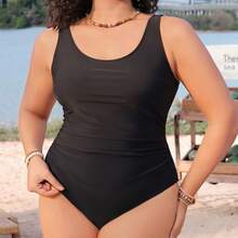 Sexy One-Piece Swimsuit For Plus Sizes - 黑色 - 查看 4