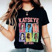 Katseye Vintage Music T-Shirt, Graphic Tee Inspired By The Beautiful Chaos Tour, Katseye K-Pop Graphic Tee, Katseye Vintage Urban Style, Unisex Cotton Short Sleeve Crew Neck T-Shirt, Blouses For Women. Blouses.Casual Blouses For Ladies. - 黑色 12 - 查看 7