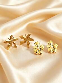 1 Pair/2 Pairs/3 Pairs/6 Pairs Gold Maple Leaf, Water Drop, Flower Ear Stud Earrings, Women's Fashion Item, Charming Jewelry, Suitable For Daily Wear, Parties, Music Festivals, Holiday Gifts - Gold - View 6