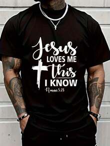 100% Cotton Man Of God I Jesus T-Shirt Women's Men Graphic Tee - 黑色8 - 查看 1