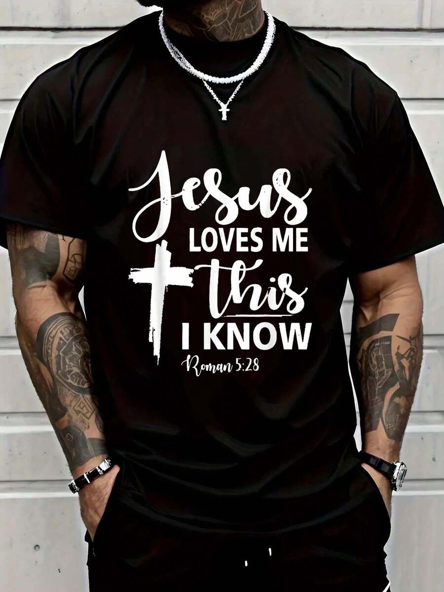 100% Cotton Man Of God I Jesus T-Shirt Women's Men Graphic Tee - 黑色8 - 查看 1