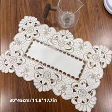 4pcs Embroidered Floral Placemats, French Romantic Polyester Fiber Suitable For Dining Table, Coffee Table, Tea Table, Daily Home Decor, Wedding, Party And Holiday - White - View 6