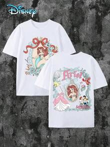 Women's Disney Ariel Graphic T-Shirt, Casual Short Sleeve Round Neck Cotton T-Shirt, Men's Sizes Suitable For The Whole Family. - trắng - Xem 6
