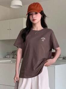 Camiseta De Manga Corta Con Estampado De Letras - Café integral - Ver 2