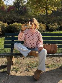 Fashionable Versatile Polka Dot Drawstring Design Blouse - Pink - View 6
