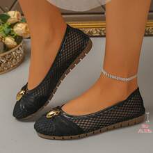 1 Pair Mesh Satin Ribbon Bow Metal Decor Gentle Intellectual Women's Round Toe Shoes For Daily Wear - Black - View 8